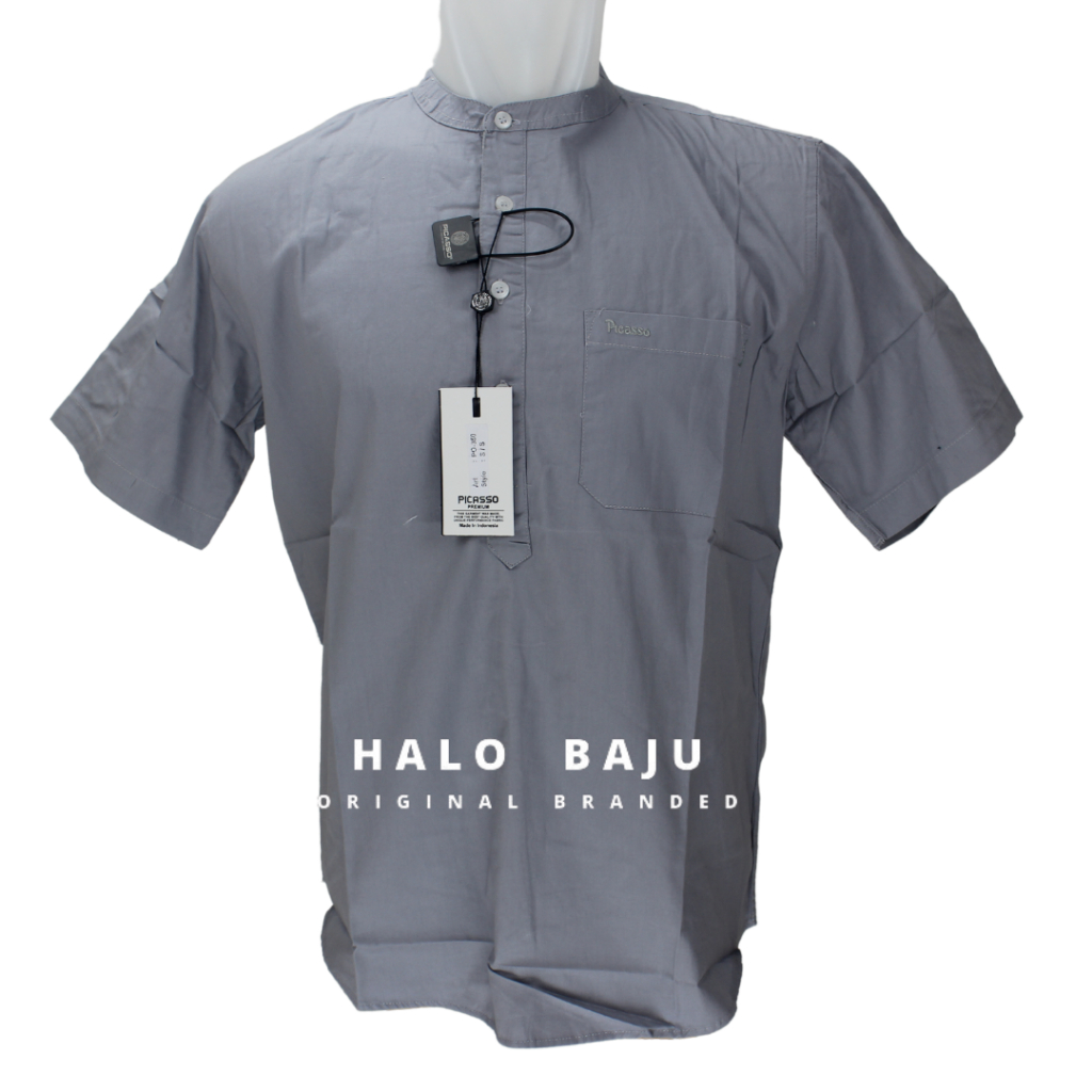 PICASSO ORIGINAL- KOKO PRIA-  Lengan Pendek-  Baju Kemeja Koko-  Warna Abu-abu