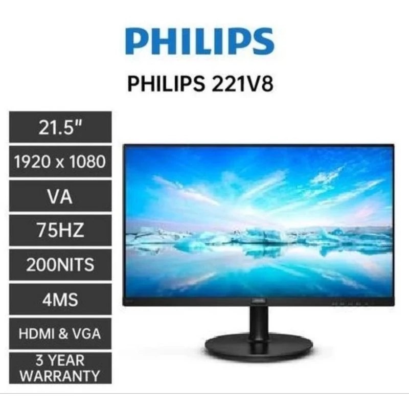 Monitor Led Philips 22" 221v8a 75hz vga hdmi 1080p