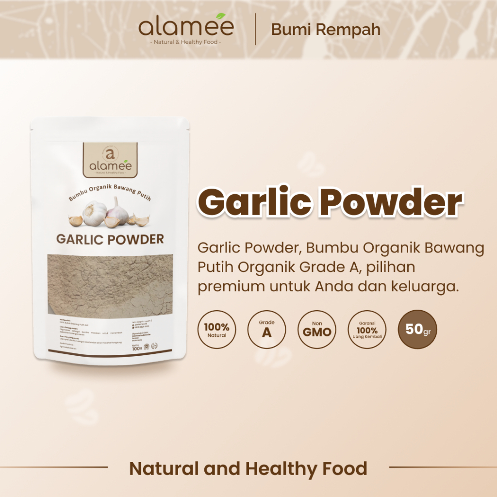 

Bawang Putih Bubuk Garlic Seasoning Powder Bumbu Masak Dapur Organik Rempah Rimpang Murni Asli 50g
