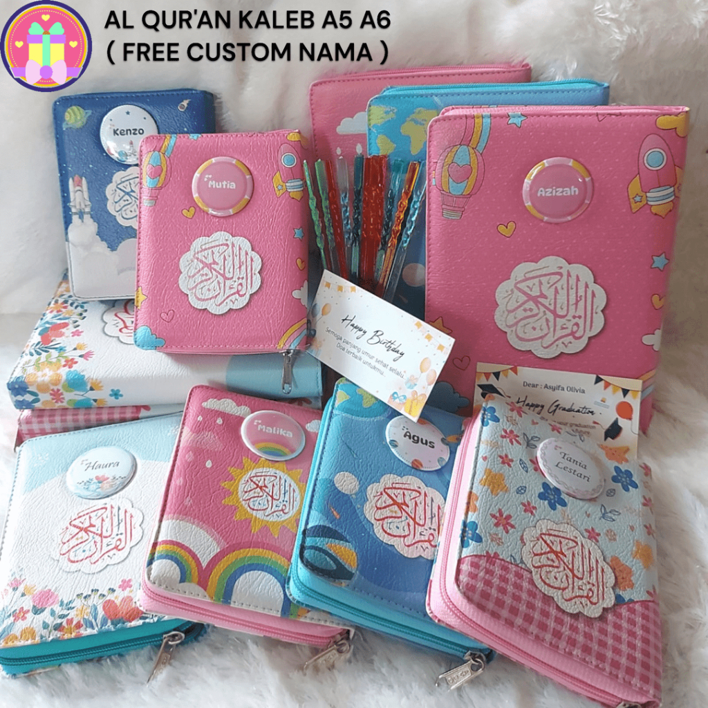 ALQURAN Dompet Resleting Ukuran A5 FREE Custom Nama / Quran Kaleb Resleting Terjemahan A5