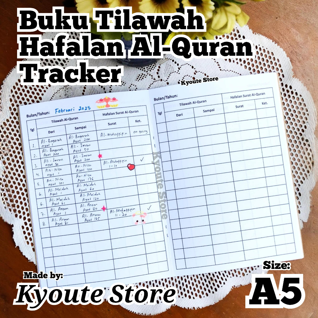 

Buku Catatan Tilawah dan Hafalan Al-Quran Muslim/Muslimah Kyoute A5 Habit Tracker Journal Log Book