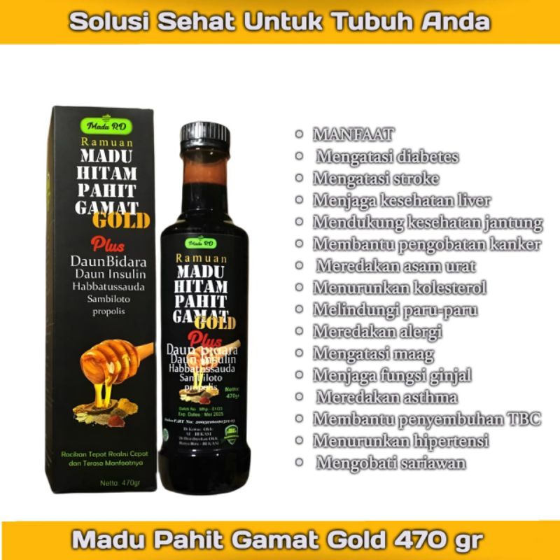 

MADU RAMUAN HITAM PAHIT GAMAT GOLD ( MADU RD ) PLUS BIDARA INSULIN PROPOLIS SAMBILOTO