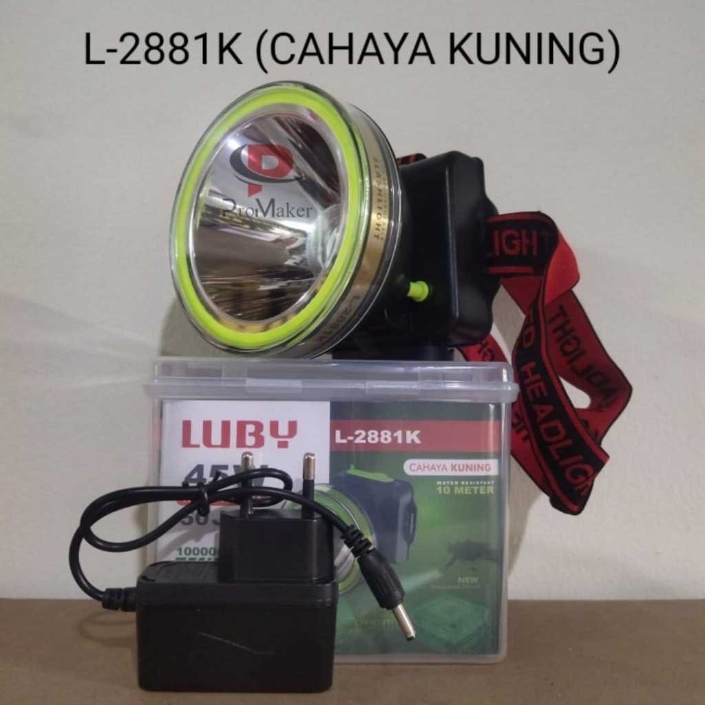 Senter Kepala Luby 45 Watt L-2881K LED Kuning Recharge Anti Air Ori