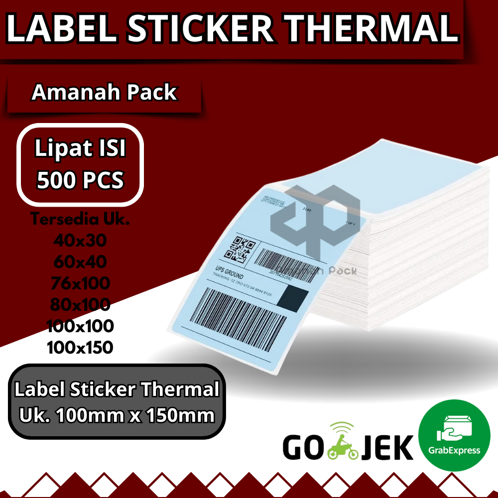 

LABEL STICKER THERMAL 100 X 150 mm 100x150 4x6" isi 500pcs ukuran A6