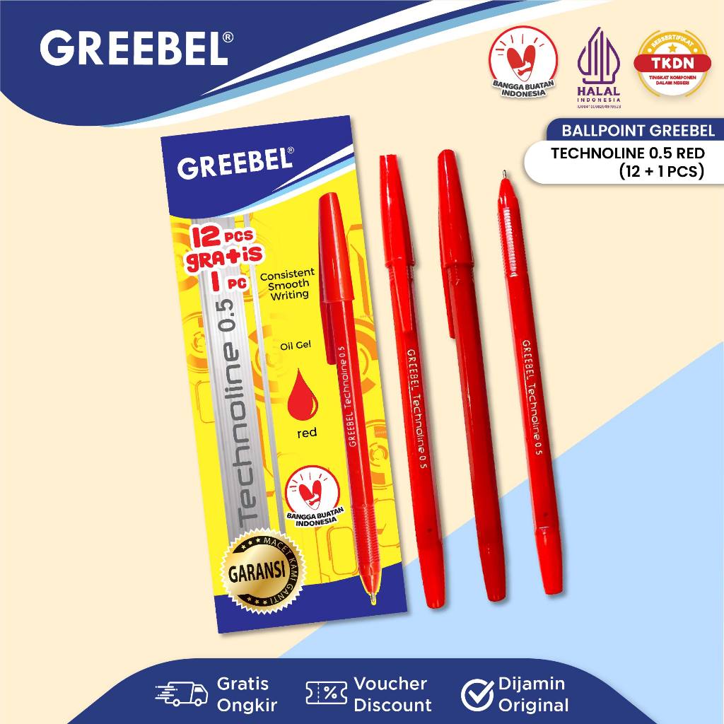 

365 Pulpen Greebel / Pulpen Set Alat Tulis / Pena Set / Greebel Ball Pen Technoline 0.5 Red (12+1)