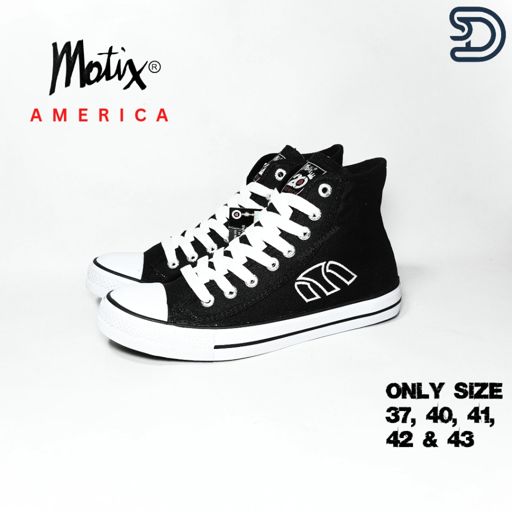 Sepatu Motix America Sekolah Tinggi Tali Hitam Putih Original