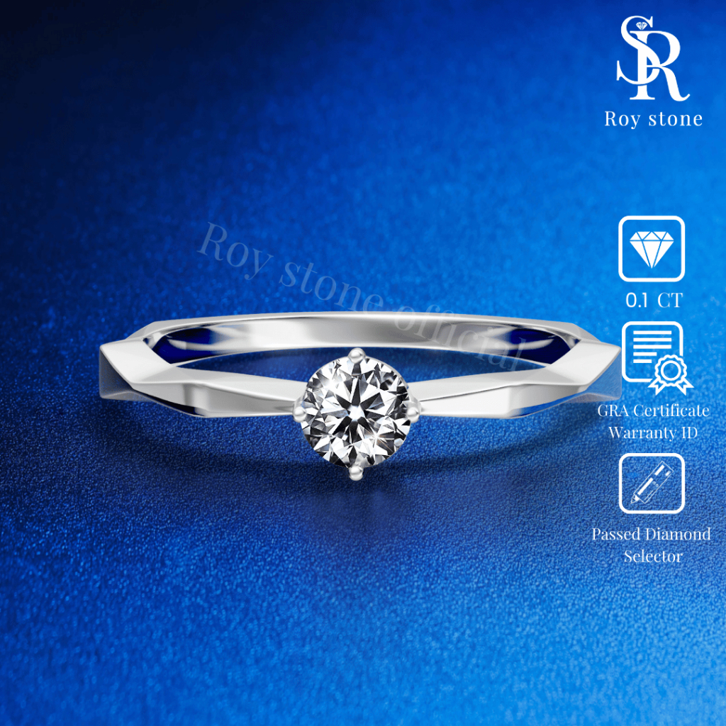 RoyStone - Cincin Wanita Moissanite Original Lapis Emas 18K - Ellery Ring