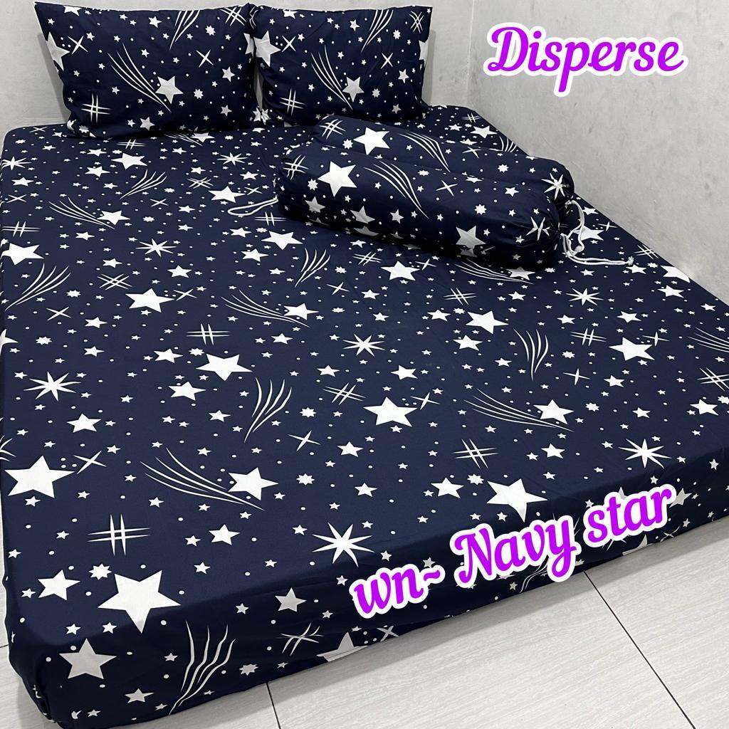 Sprei Motif Berbintang Mewah NAVY STAR Berkwalitas Nyaman Set Sarung Bantal Sarung Guling