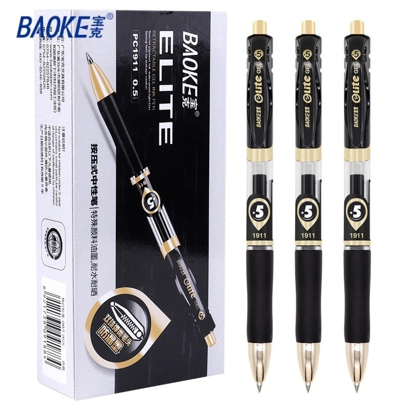 

BAOKE Gel Pen/Pulpen Gel Retractable 0.5mm Tinta Hitam Biru Merah PC1911