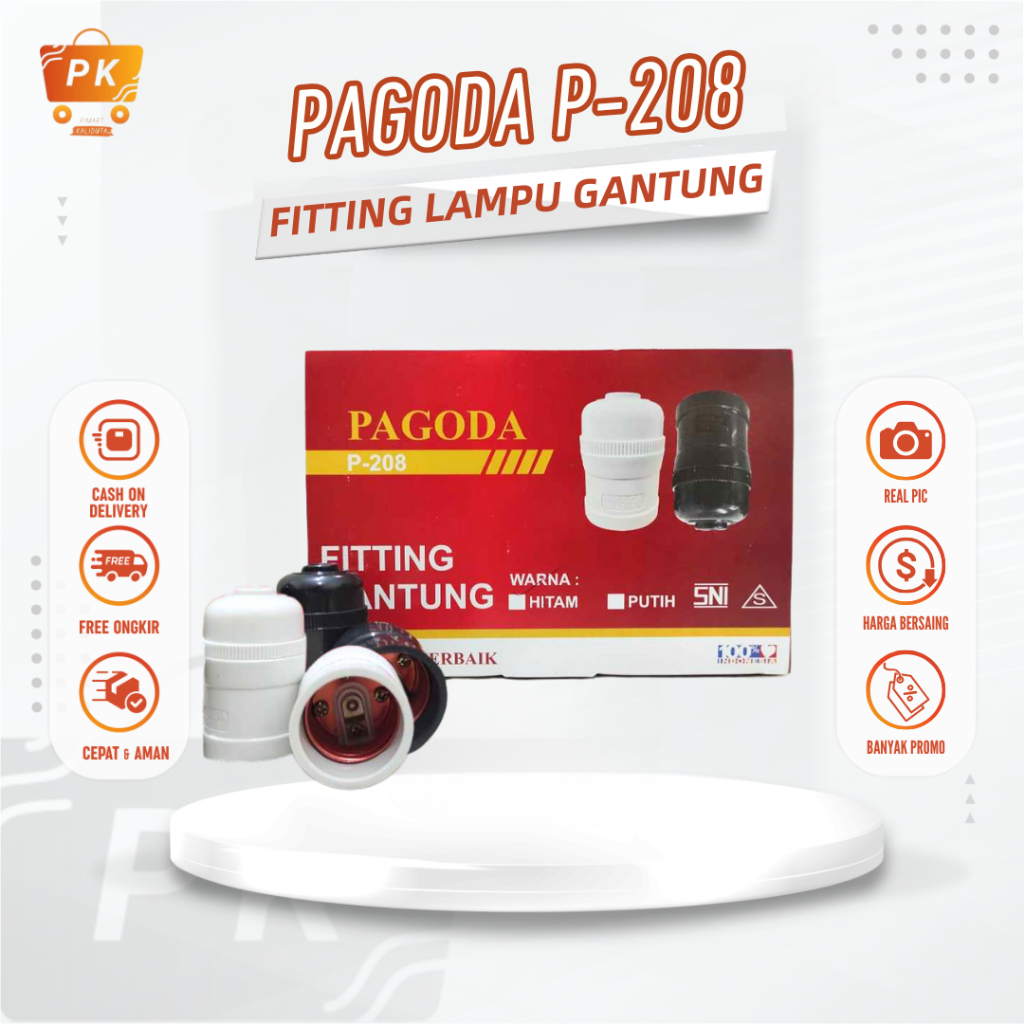 Fitting Lampu Gantung Hitam/Putih Model Broco Pagoda P-208