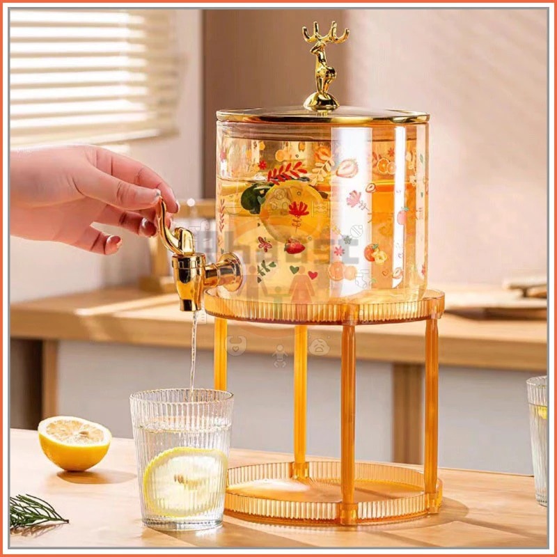 Dispenser Air Kaca | Ketel Air Dingin Kaca dengan Tatakan Kayu | Tempat Minuman Es Jus