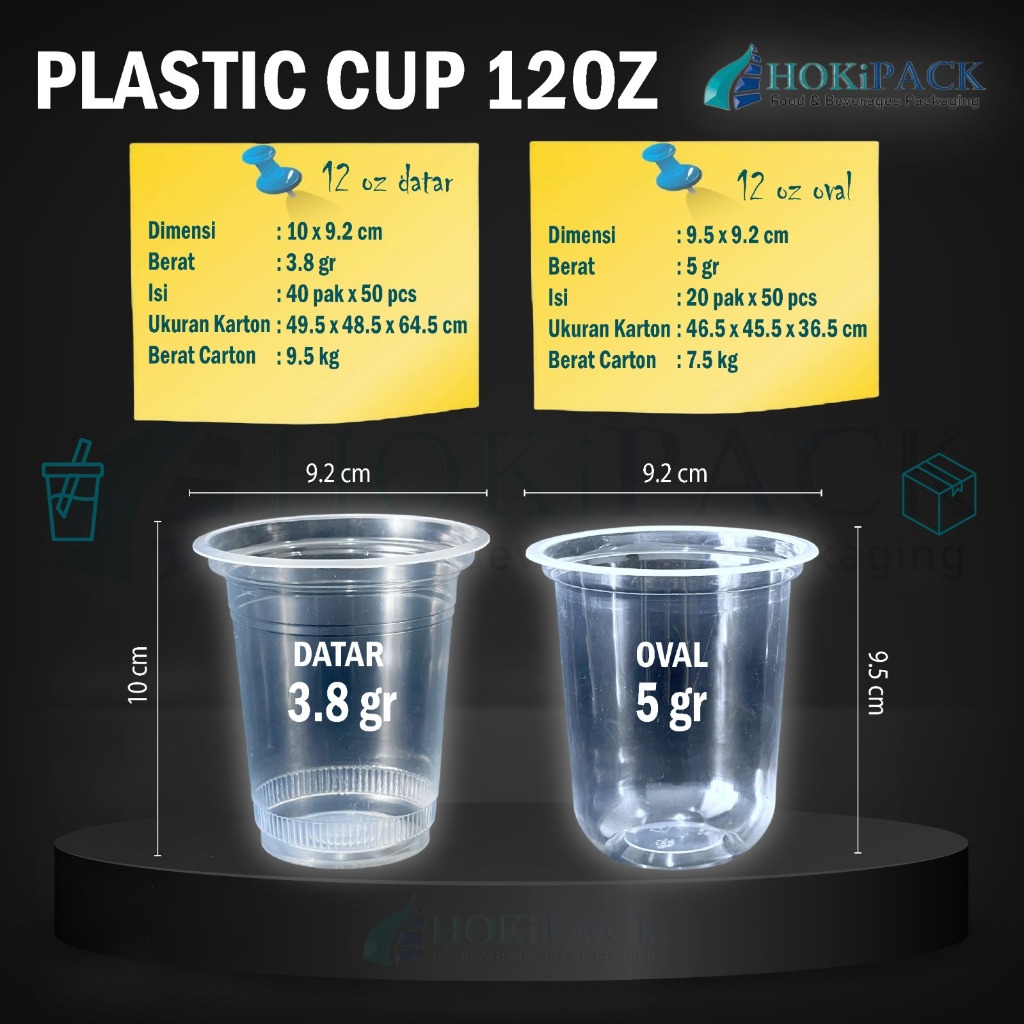 VIP Gelas Plastik Datar 12 oz, 14 oz, 16 oz [Dus] Isi 40 pack @50 pcs untuk pop ice es teh manis dll