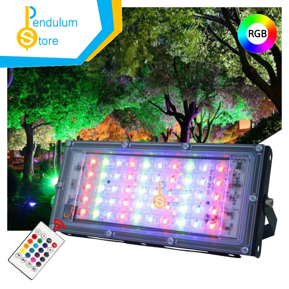 Lampu Sorot SMD RGB 50 Watt / 50W IP66 Waterproof Lampu Hias Warna-warni dengan Remote Control Lampu