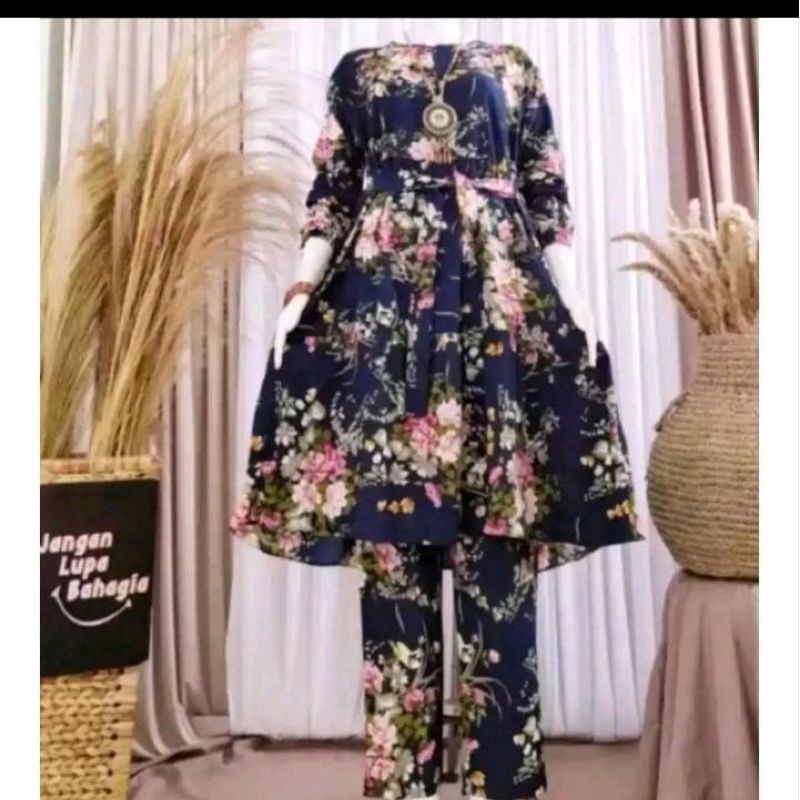 Setelan Wanita Dewasa Motif Bunga Sakura - Panjang Baju 60-70 Cm, Panjang Celana 80-90 Cm