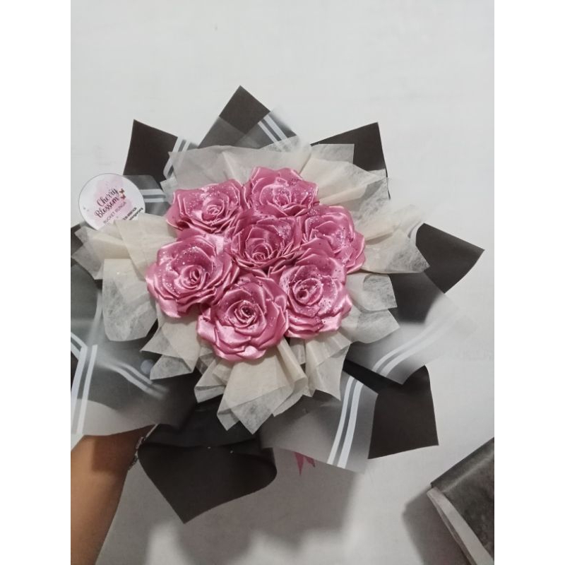 

buket bunga pita satin + gliter murah/buket murah pita satin