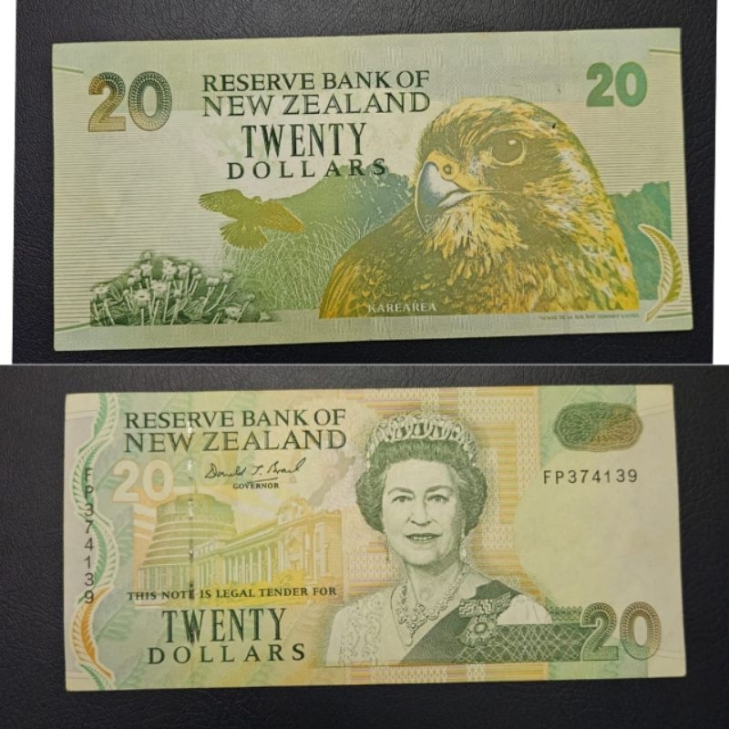 Uang Negara New Zealand 20 Dollar Ratu Elizabeth 1994-1997 Kondisi Sangat bagus renyah utuh Original