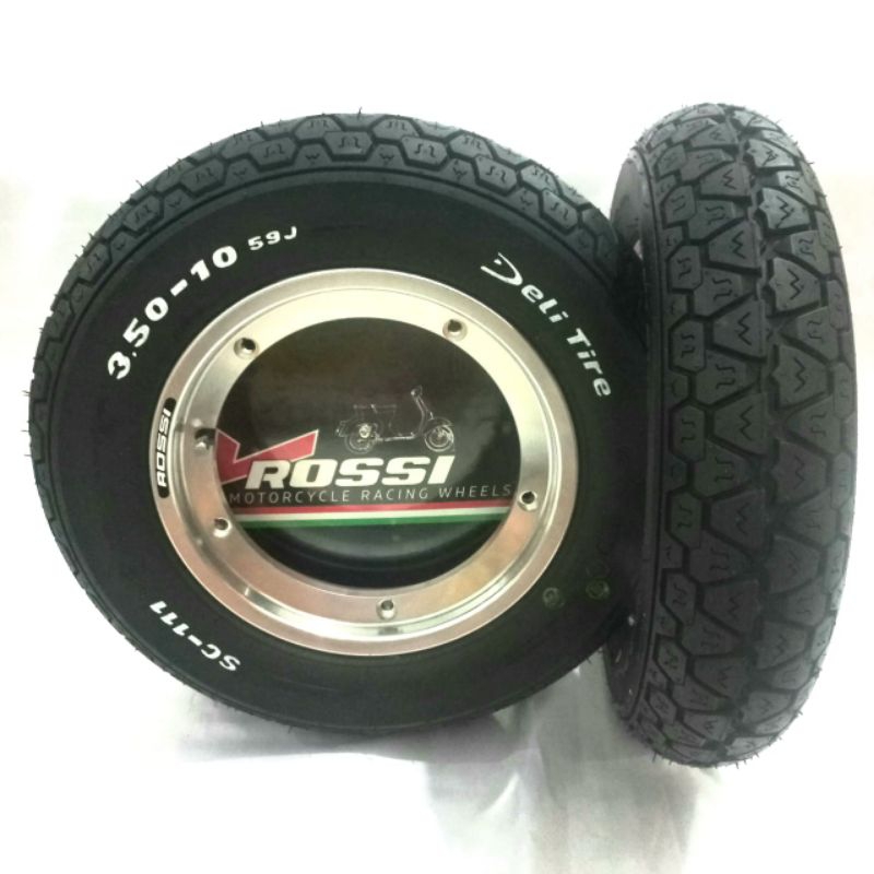 PAKET VELG ROSSI ( VR ) BAN DELITIRE SC 111 VESPA aluminium tubeless tubles R10