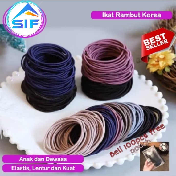 Ikat Rambut Korea Polos Anak Dewasa Aksesoris Pita Fashion Gelang Tangan Bahan Kain Pocong Rambut