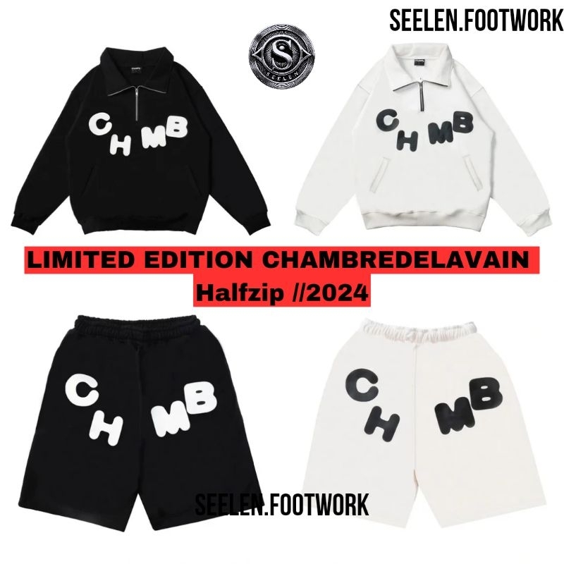 [ORIGINAL] CHAMBREDELAVAIN CHMB HALFZIP SHORTS SWEATPANTS Jamie Dushane Broken White Black seelen