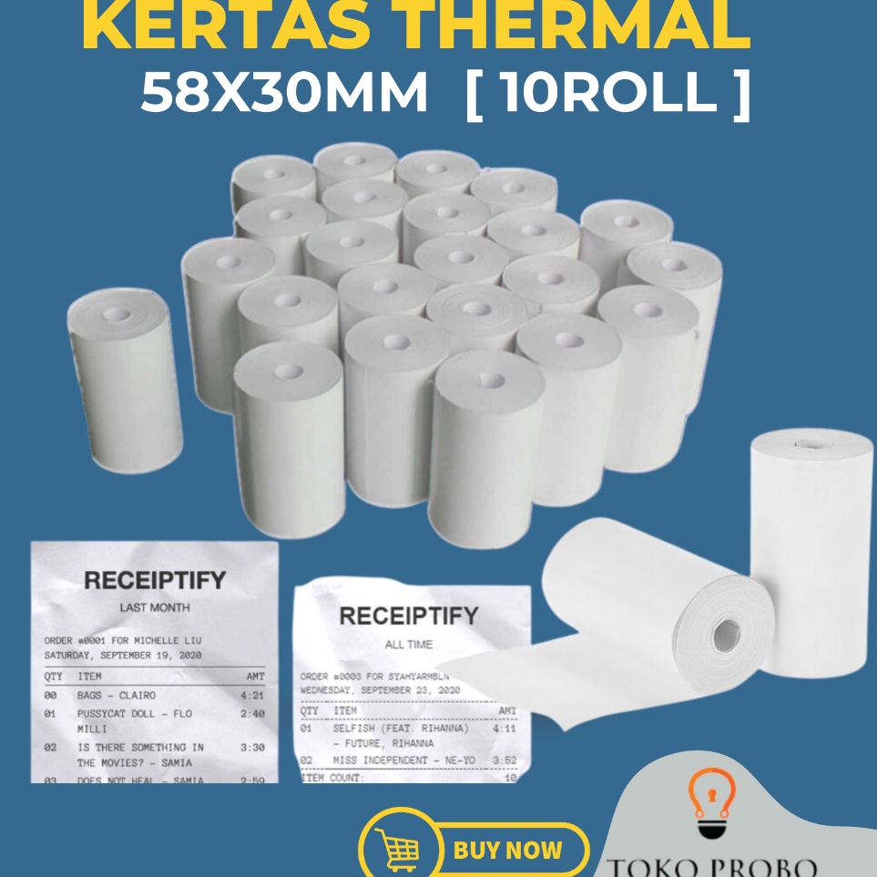 

Kualitas Terupdate TERLARIS Paket Hemat Kertas Thermal 58mm 1Pack isi 1Roll KERTAS STRUK KASIR 99 Super Shopping Day September