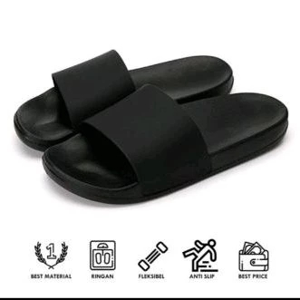 (2PCS =1KG) SANDAL KARET PRIA HITAM FULL PUTIH SLIPPERS POLOS SANDAL SLOP PRIA