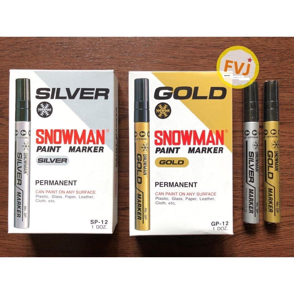

1lusin / 12 Spidol SNOWMAN Permanent GOLD / Spidol EMAS GP-12 (Besar)