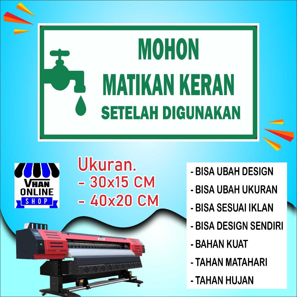 

Cetak Sticker Tempelan Matikan Kran Bahan Cerah Putih