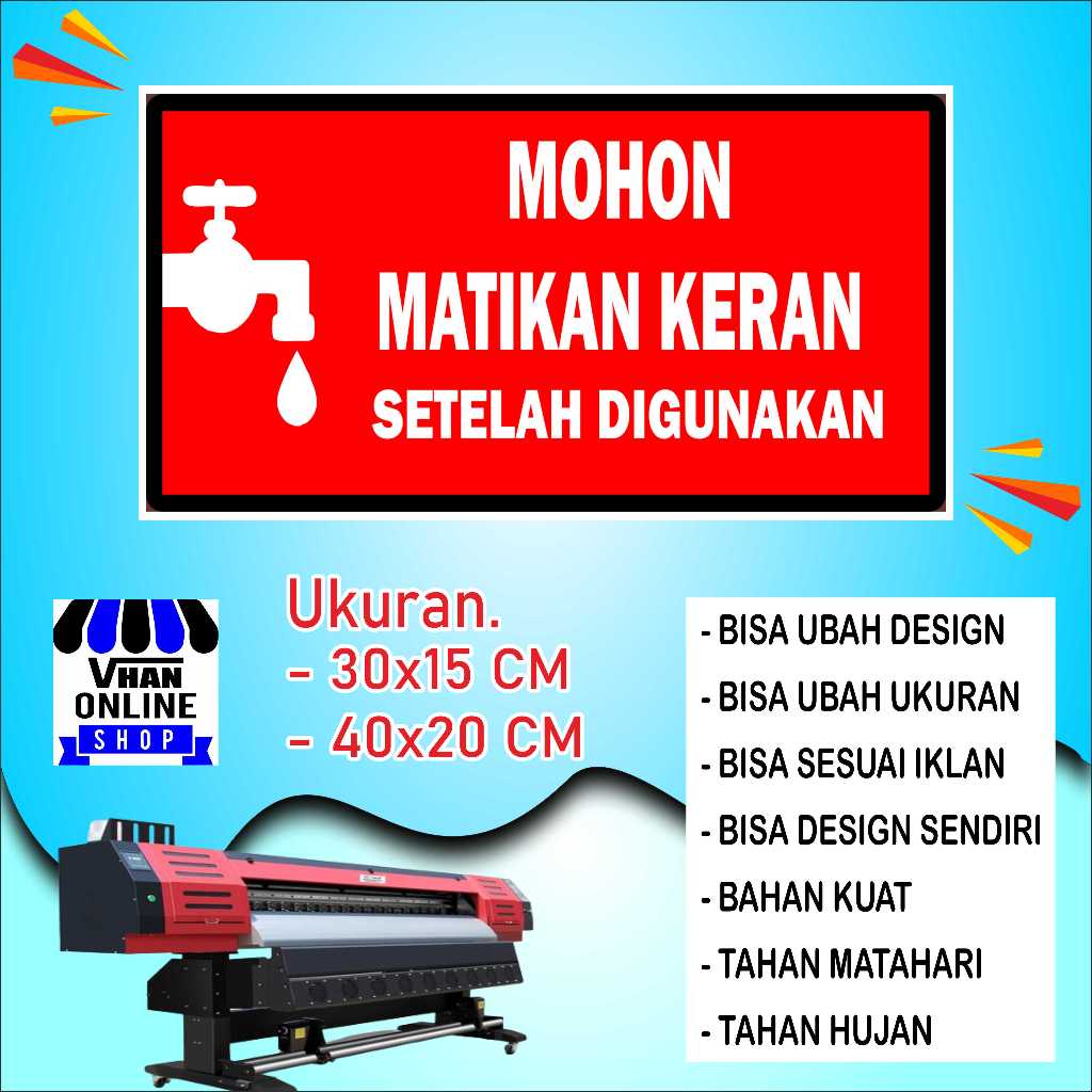 

Cetak Sticker Tempelan Matikan Kran Bahan Tahan Air Biru