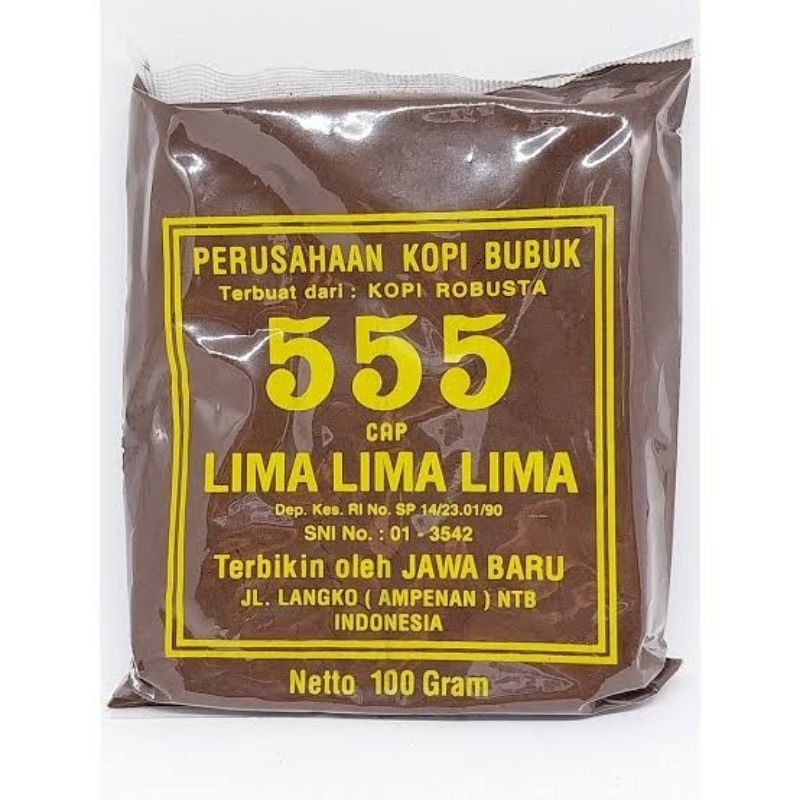 

Kopi Bubuk Lima Cap 555 100 Gram / Kopi Bubuk Robusta Cap 555 / Coffee Robusta Khas Lombok Cap Lima Lima Lima