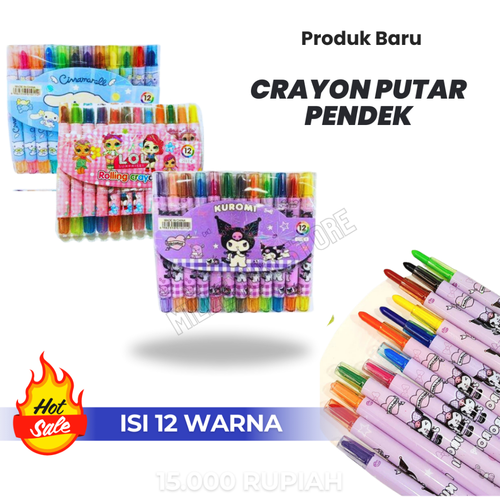 

CRAYON PUTAR 12 WARNA PENDEK/ KRAYON PUTER FANCY / KERAYON MURAH / TWIST CRAYON MOTIF / COD / DUTA GEMILANG