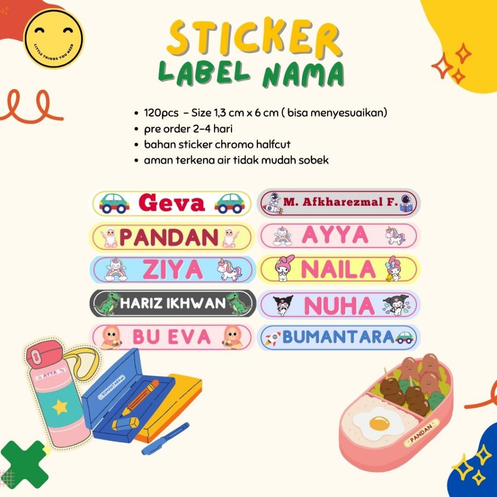 

STICKER LABEL NAMA CUSTOM l STIKER UNTUK ANAK CUSTOM FREE DESAIN AWET WATERPROOF
