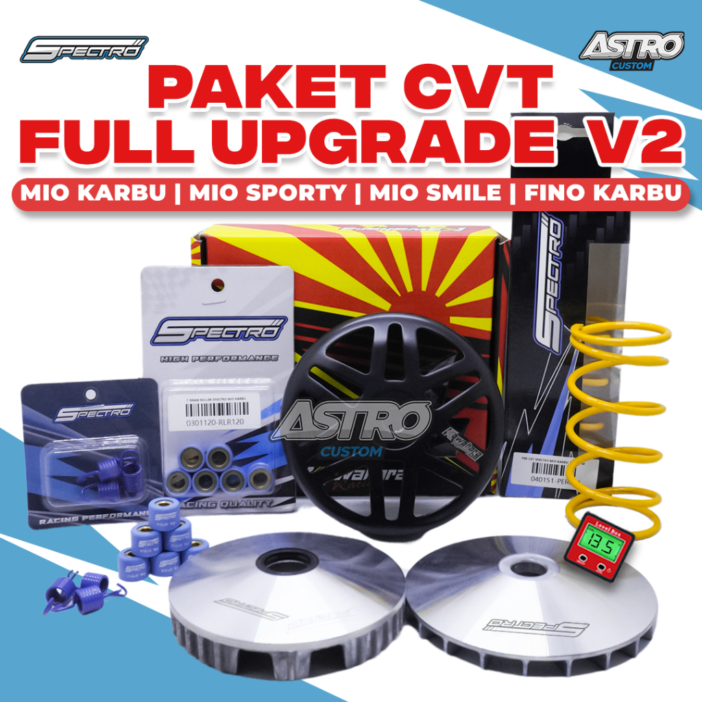 Full Upgrade CVT V2 Mio Smile Sporty Fino Soul Karbu Mangkok Ganda Kawahara Per CVT Spectro Racing