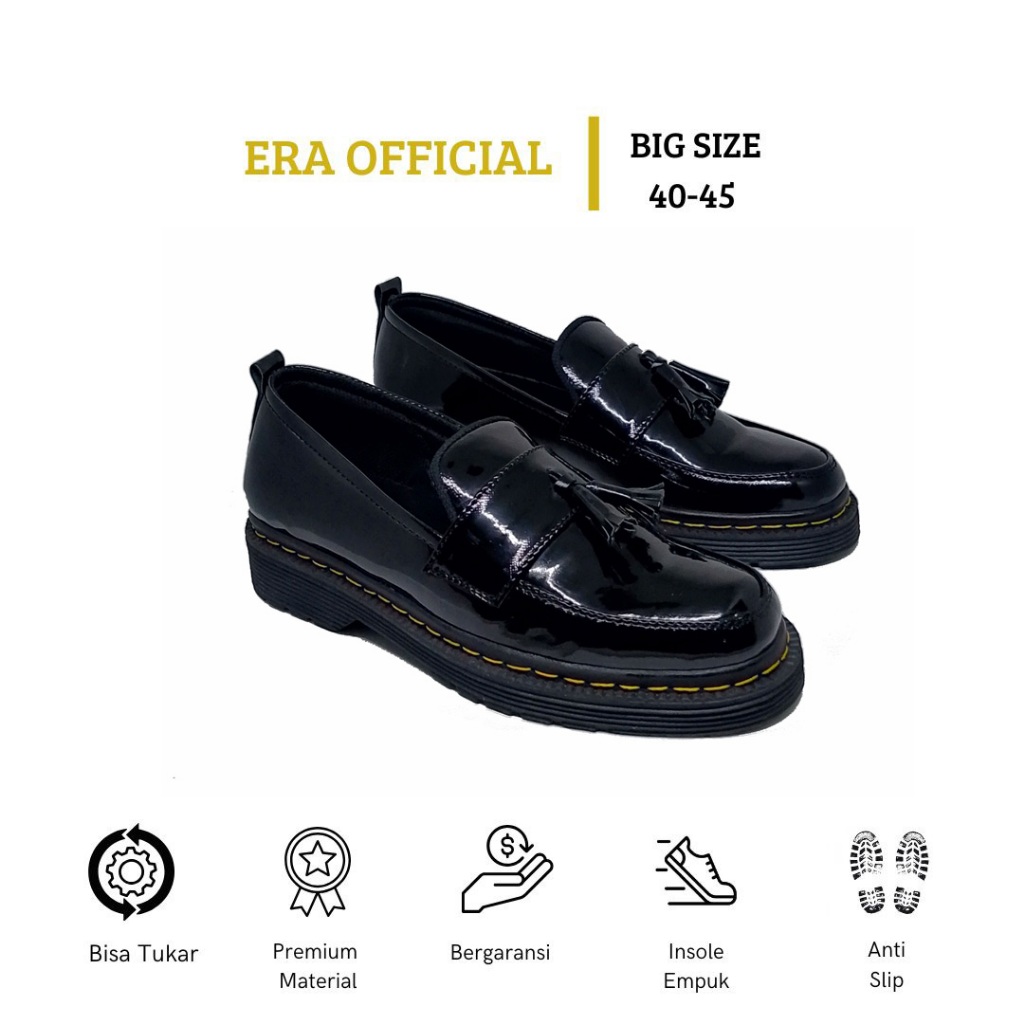 ERA - 569 HitamGlossy Sepatu Jumbo Dokmart Korean Wanita l Sepatu Docmart Koreaan Casual Formal l Lo