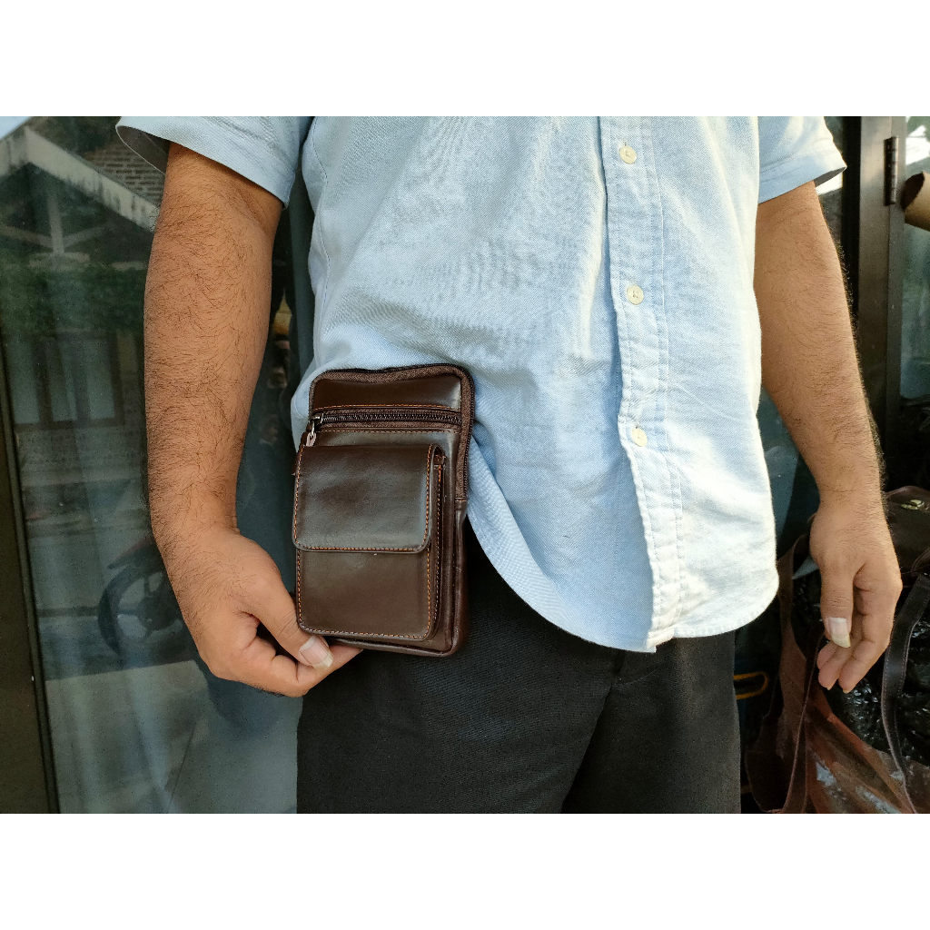 Sarung Hp Kulit Pinggang JACKK 100% kulit sapi asli