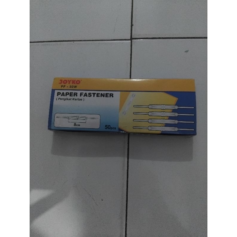 

PAPER FASTENERS / ACCO / PENGIKAT KERTAS PLASTIK MERK JOYKO PF - 50W PER PAK ISI 50 PCS
