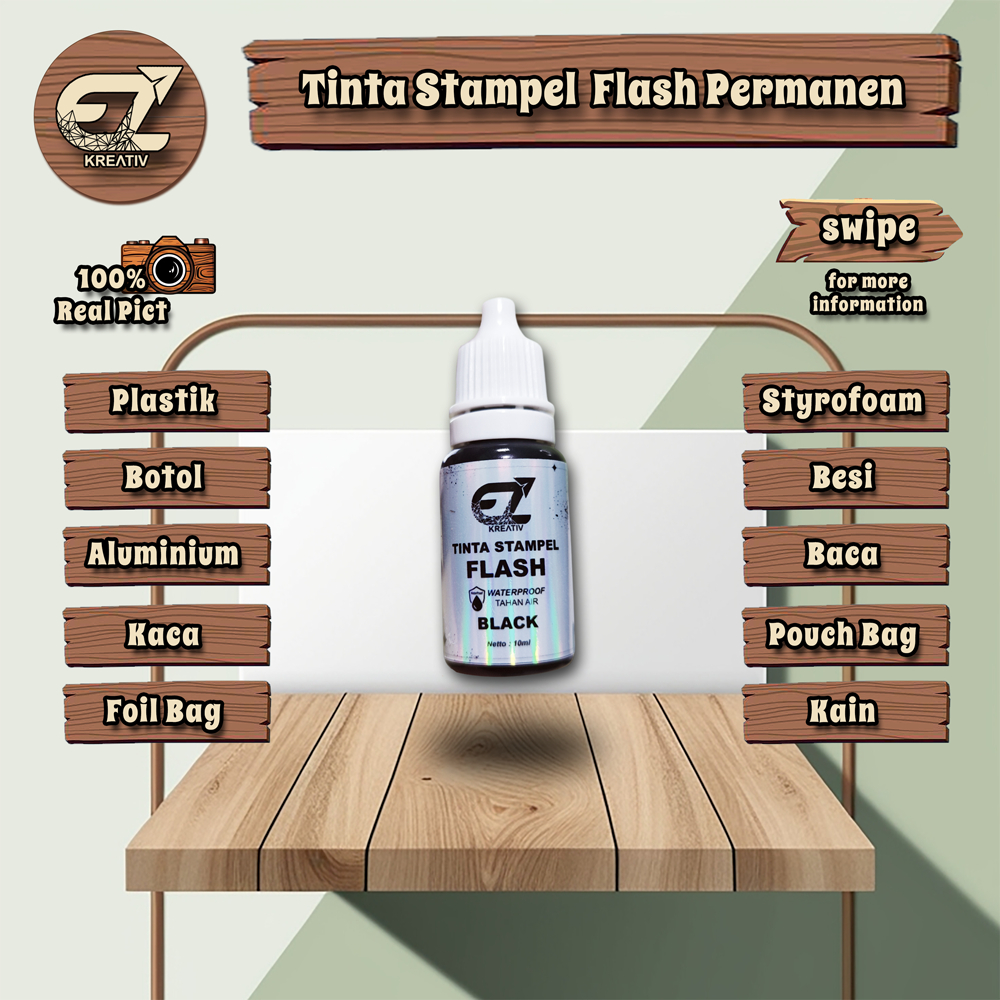 Tinta Cap Stempel Stampel Flash Otomatis Waterproof Anti Air Ink 10ml - Berbagai Media Plastik Perma