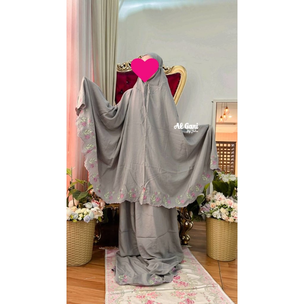 Mukena Katun ALGANI TERBARU motif bunga untuk umroh harian by alganibyyulia / Mukena Bordir / Mukena