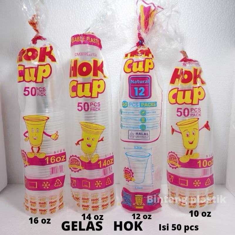 Gelas Plastik HOK Cup / Gelas Pop Ice / Es Teh Jumbo 10oz/12oz/14oz/16oz/18oz Slim/22oz  Slim Tebal 