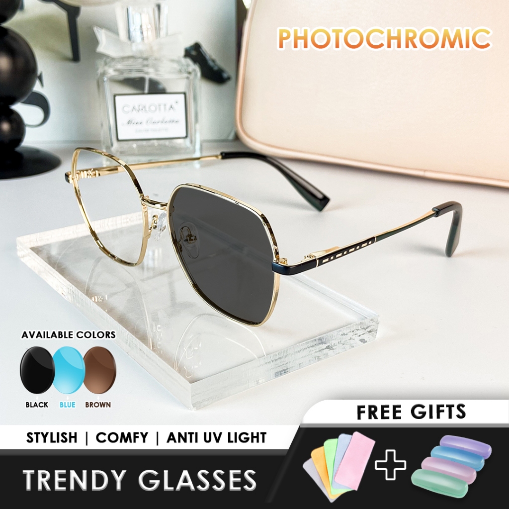 (Free Box & Lap) Kacamata Photocromic Anti Radiasi/ kacamata Minus Wanita Pria Cowok/ Elastik dan an