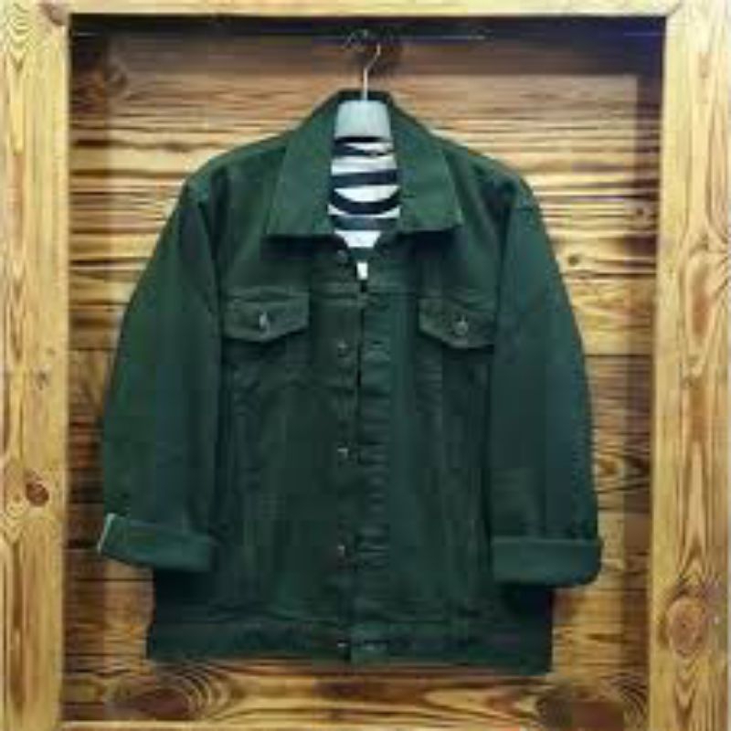 Jaket Jeans Pria Hijau Army