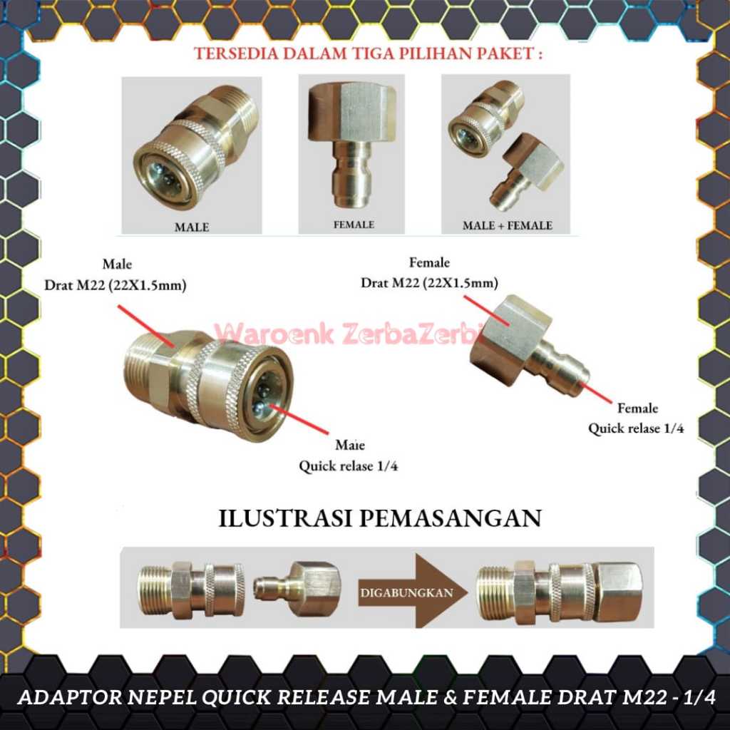 NEPEL NIPLE SAMBUNGAN QUICK RELEASE ADAPTOR ADAPTER KONEKTOR CONNECTOR KOPLER COUPLER NEPEL QUICK RE
