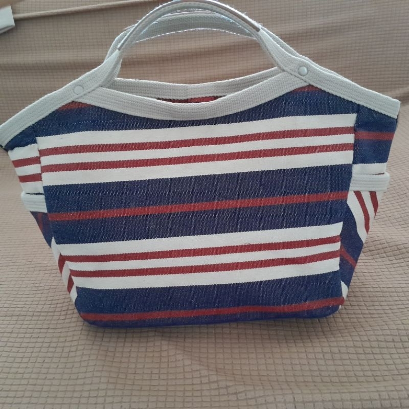 preloved tas/tas kanvas kulit/tas bossini/stripes bag/handle bag
