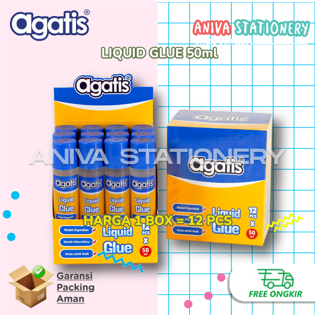

12 Pcs Agatis Liquid Glue Non Toxic Clear Transparent 50 ml Lem Cair Bening Untuk Kertas