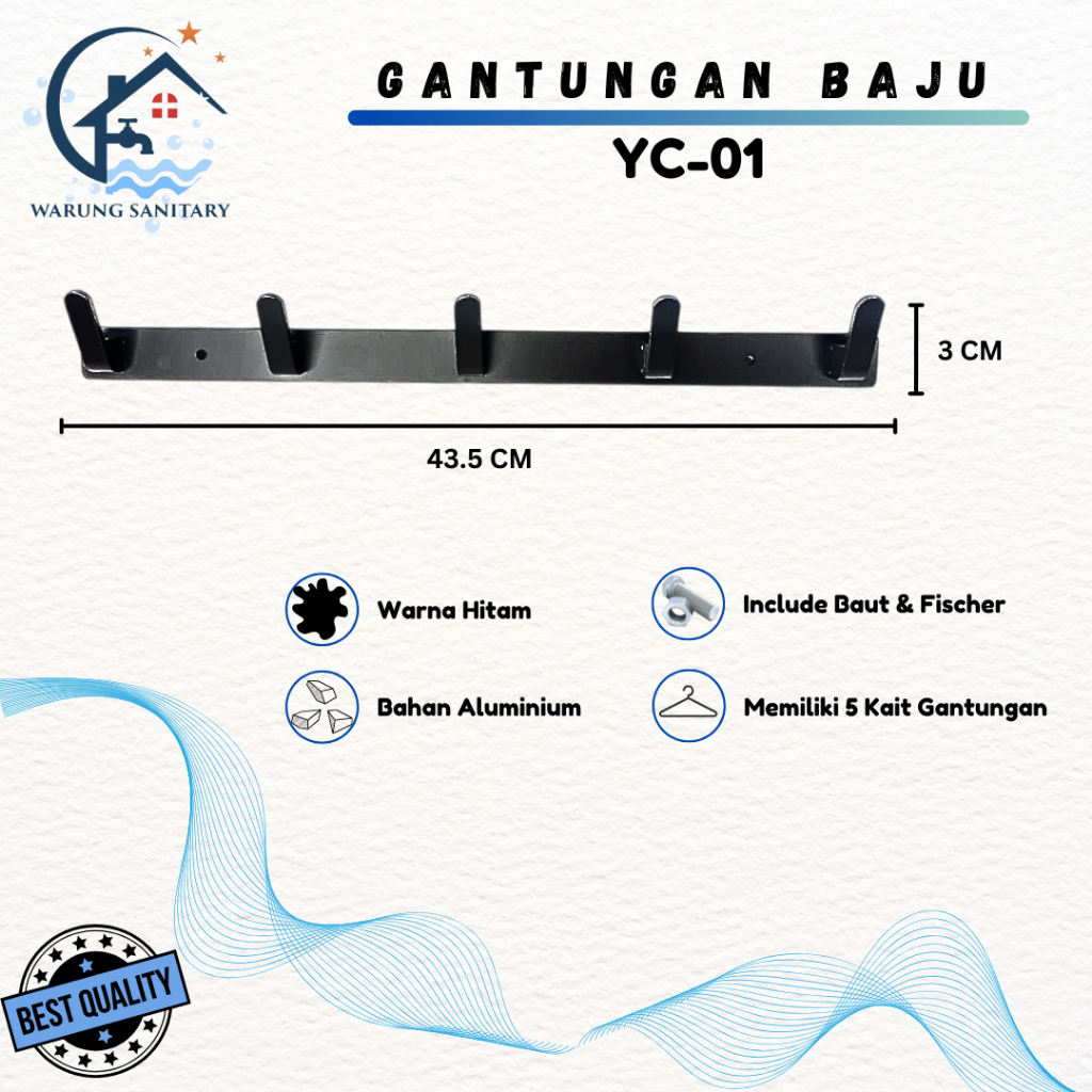 GANTUNGAN BAJU KAPSTOK DINDING ALUMINIUM HITAM