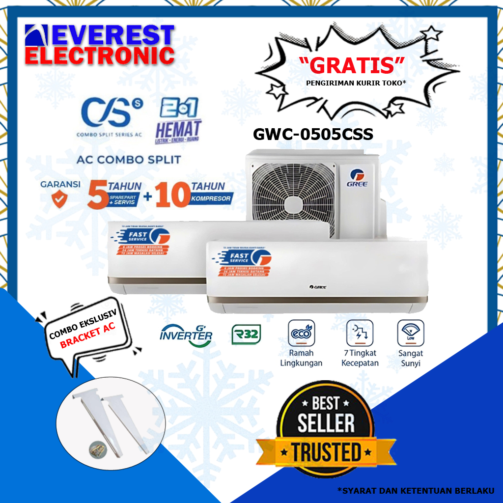 GREE AC COMBO SPLIT GWC-0505CSS 1/2 PK + 1/2 PK 2 INDOOR / 1 OUTDOOR
