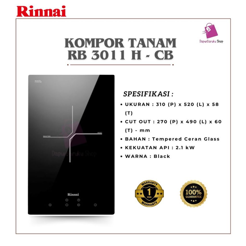 RINNAI Kompor Tanam Induksi RB 3011 H CB / RB3011H CB / RB 3011H-CB