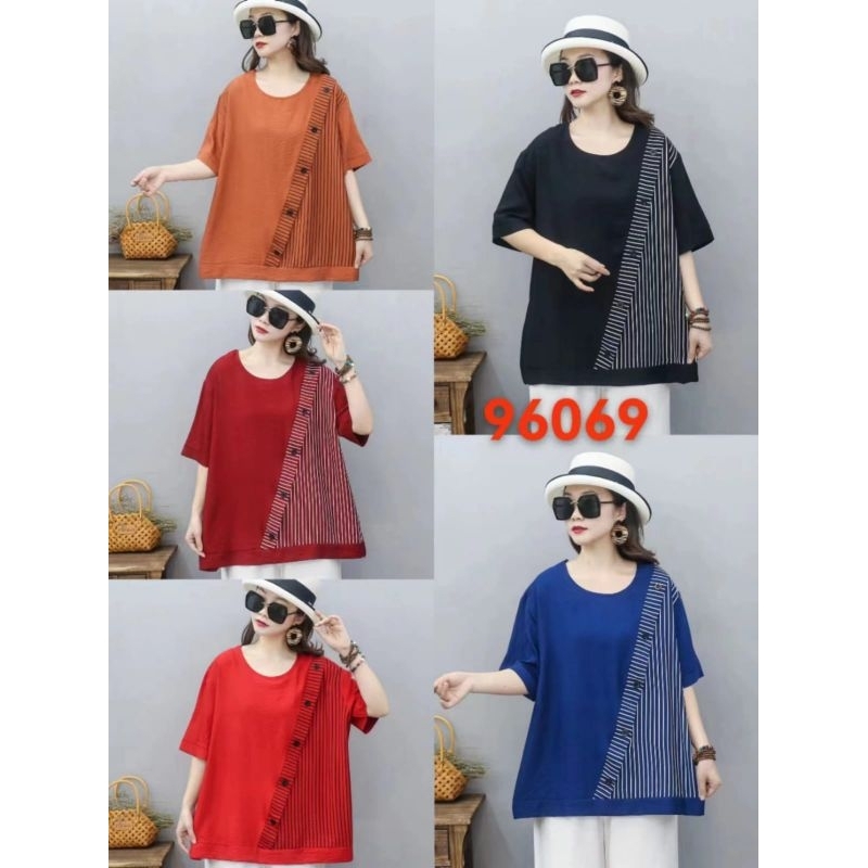 Blus wanita bigsize import bahan katun linen