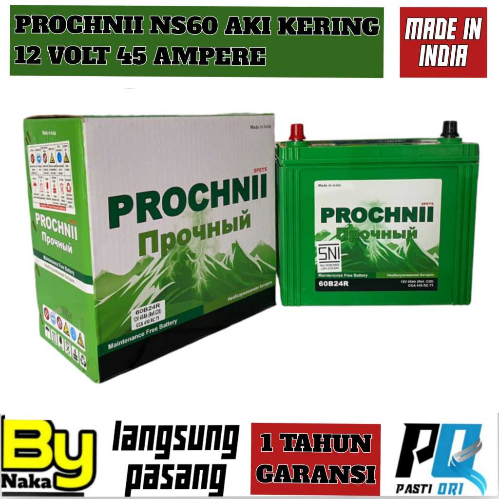 Aki Mobil Avanza/Rush/Feroza/Taruna/Terios/Xenia Prochnii NS60 aki Kering 45 Ah Garansi 1 tahun