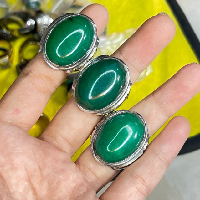 Cincin Batu Hijau Giok China Type C Natural Asli - Batu Cincin Akim Hijau Giok Natural