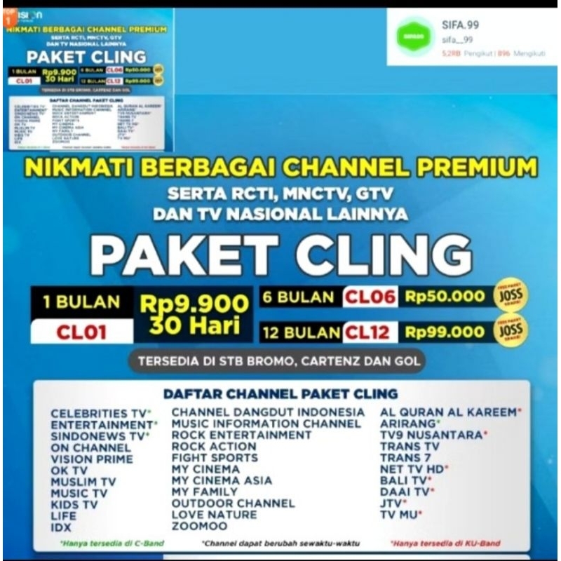 Paket Cling k vision Bromo Cartenz & GOL Gardiner Optus & LGsat lengkap k vision